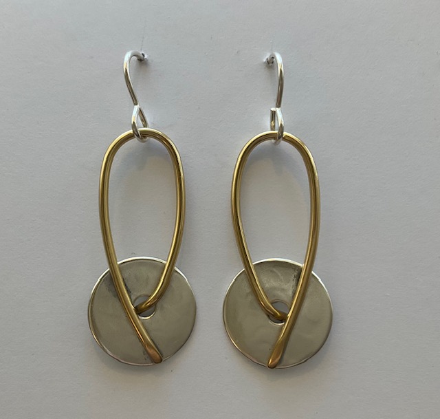 Disc and Loop in Brass and Sterling Silver Earring